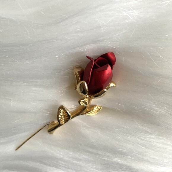 RED ROSE BROOCH VINTAGE - Picture 3 of 8